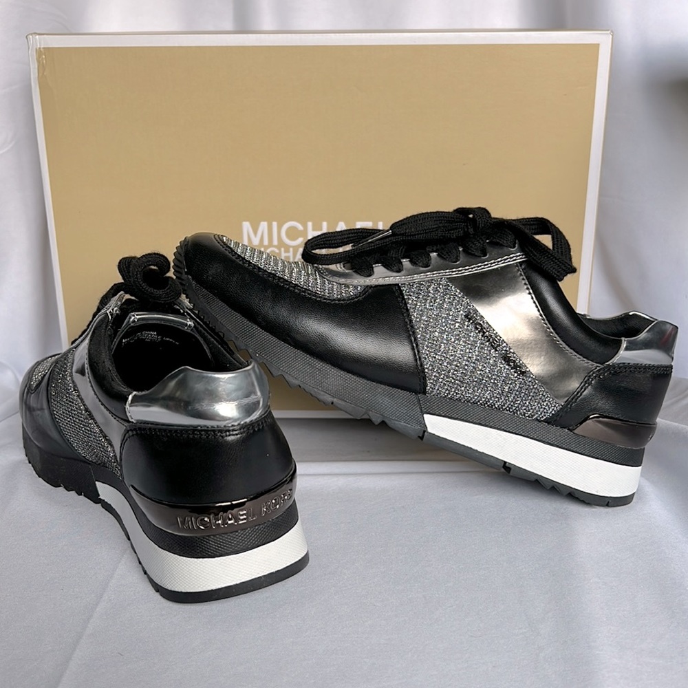 NWT Michael Kors Chrome and Silver and black sneakers